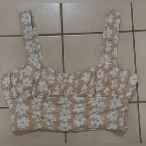 Princess Polly Daisy Print Tan Crop Top